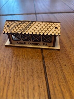 Amish Country PA Wooden Covered Bridge Ornament - Natural Wood